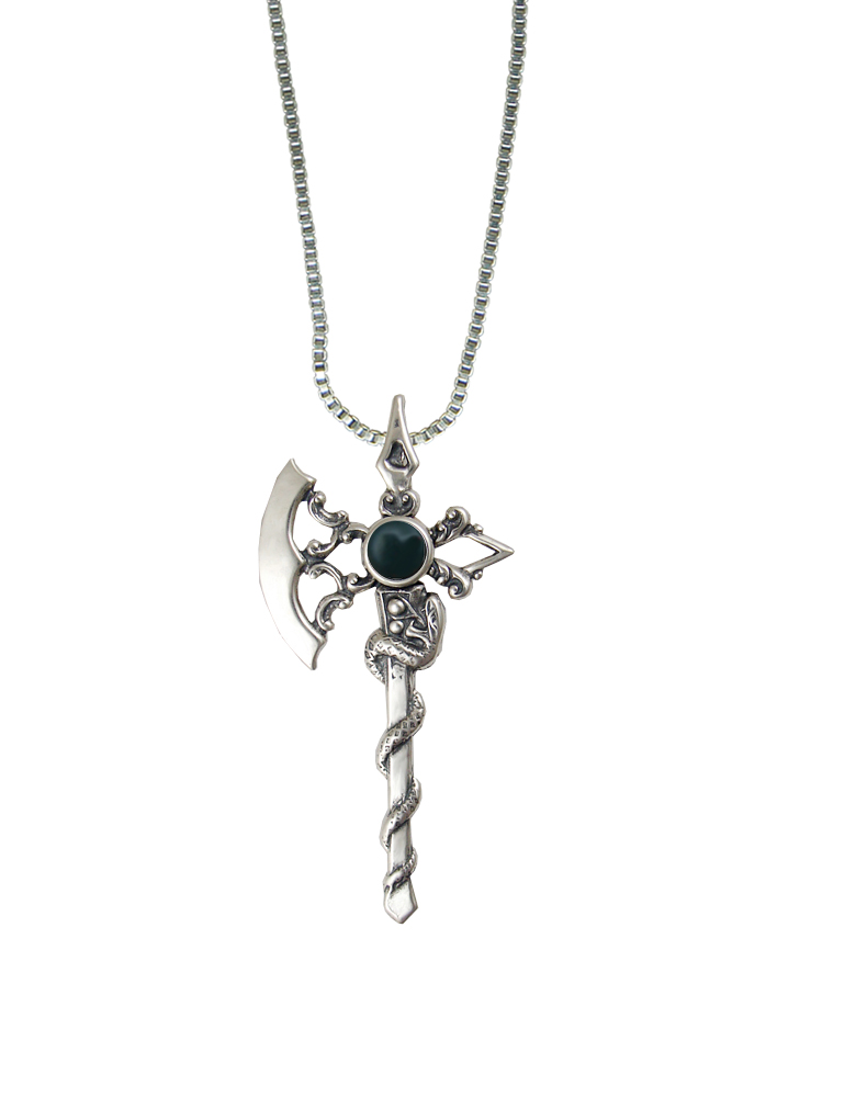 Sterling Silver Royal Battle Axe Pendant With Bloodstone